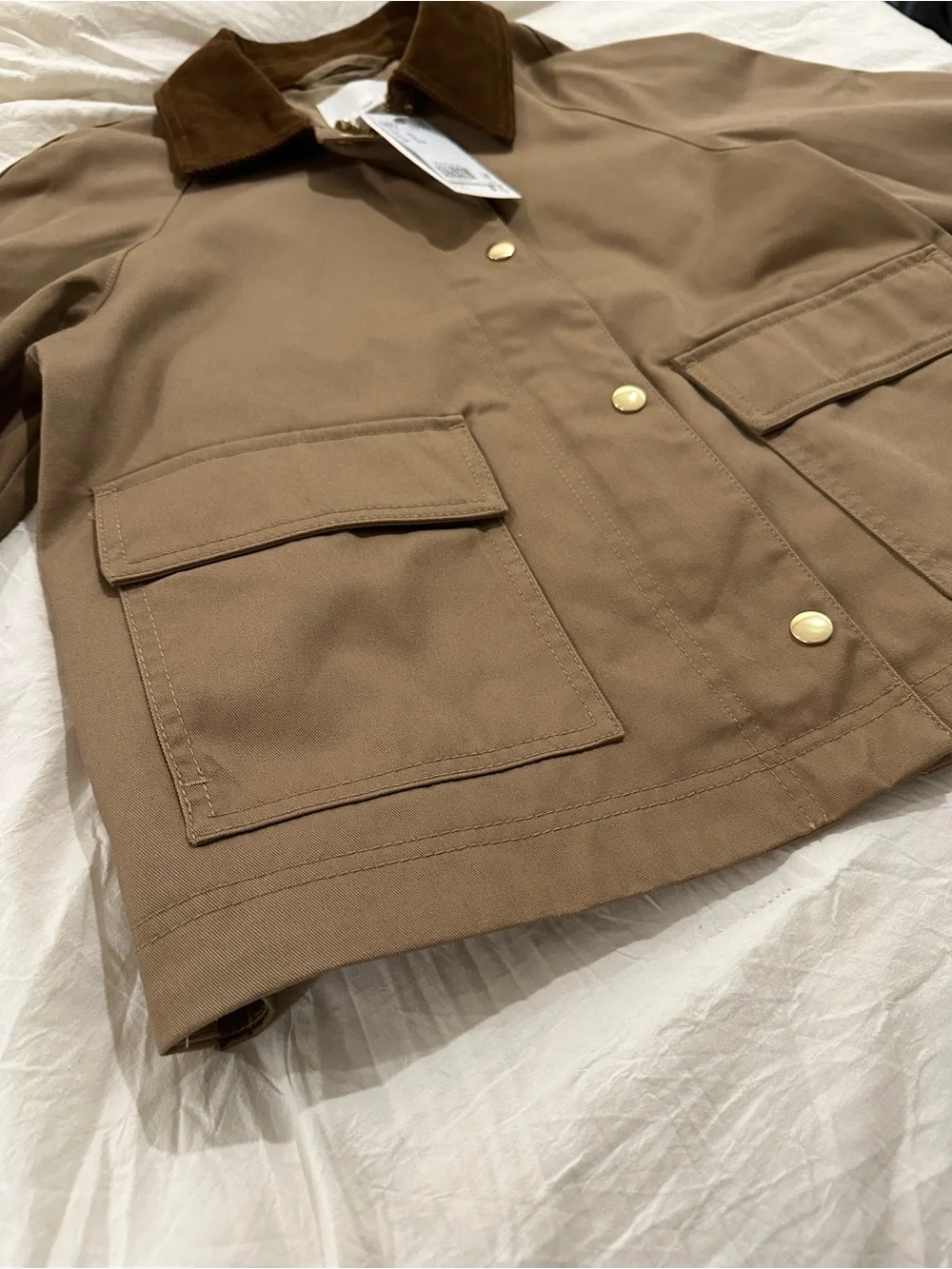 Classic Brown Utility Jacket with Contrast Corduroy Collar - Picture 4 of 6